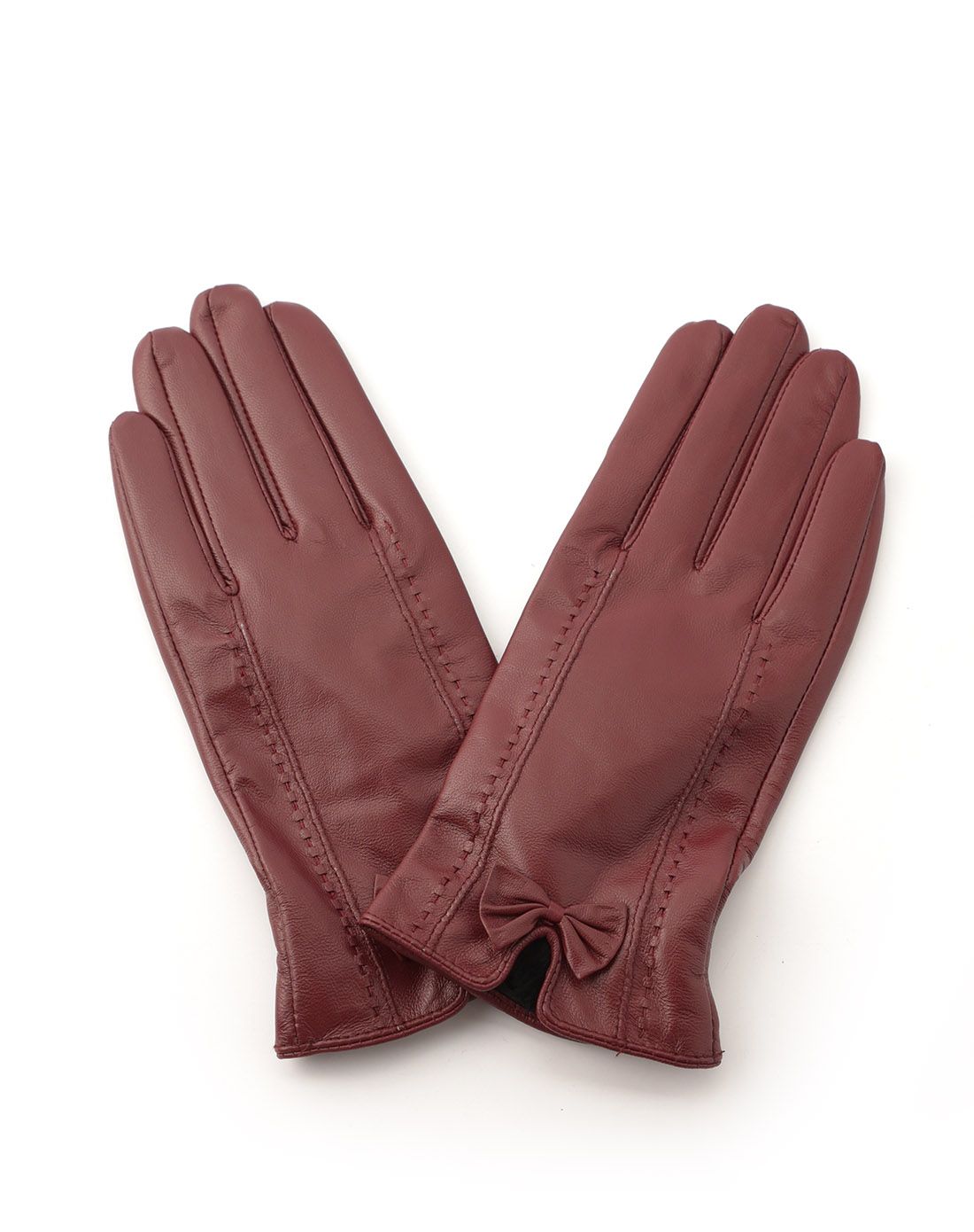 makko女士酒红山羊皮蝴蝶结装饰手套