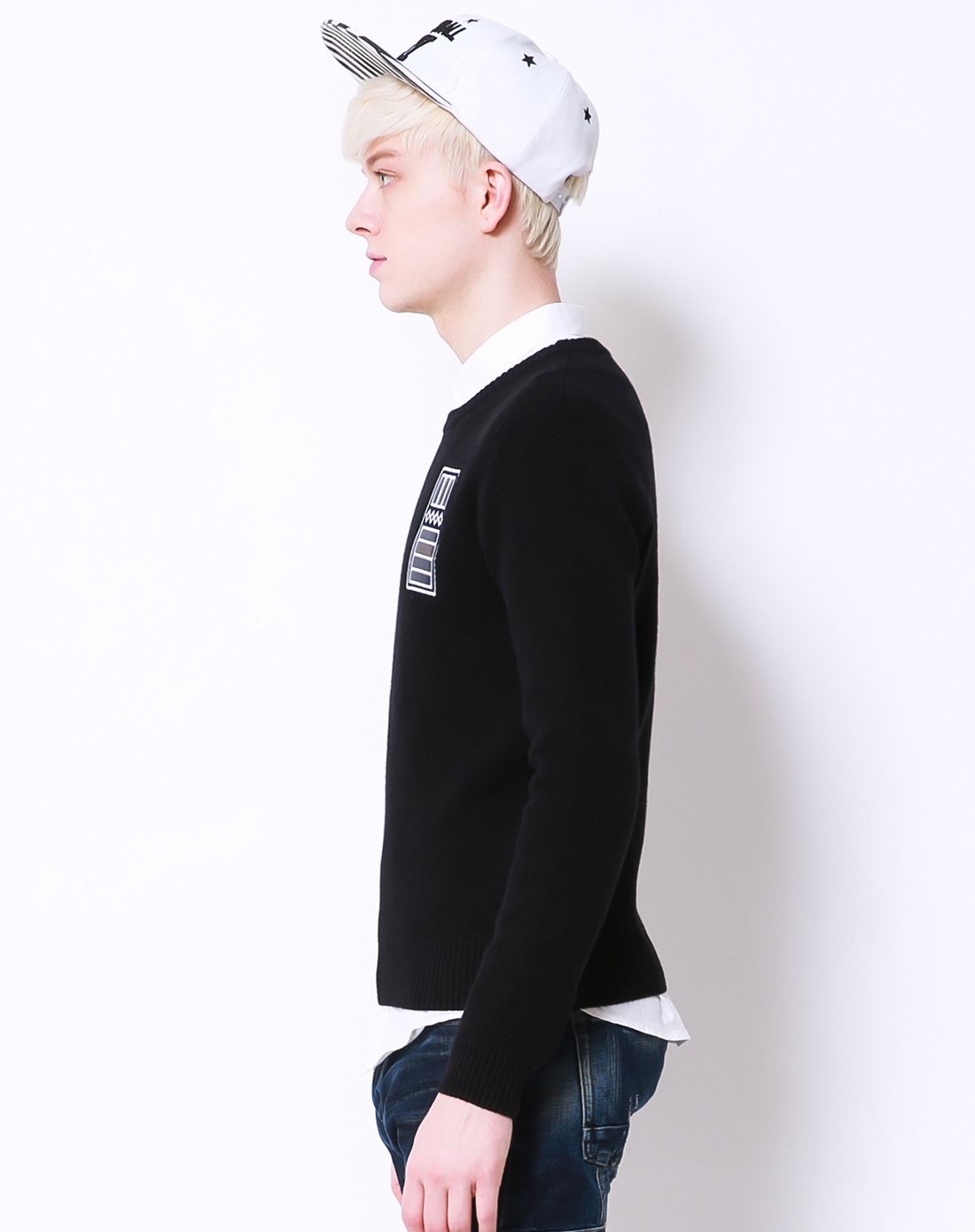 三福时尚男女装男款黑色贴皮绣圆领毛衣350125黑色_唯品会