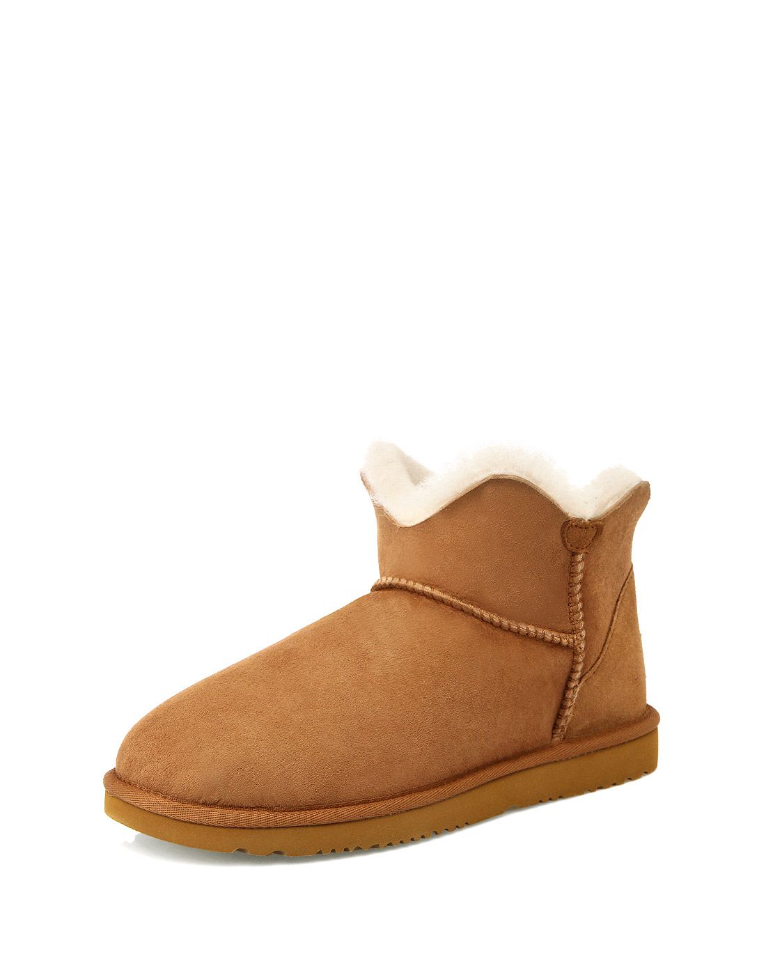 栗色羊皮毛一体雪地靴绒面皮女款低靴