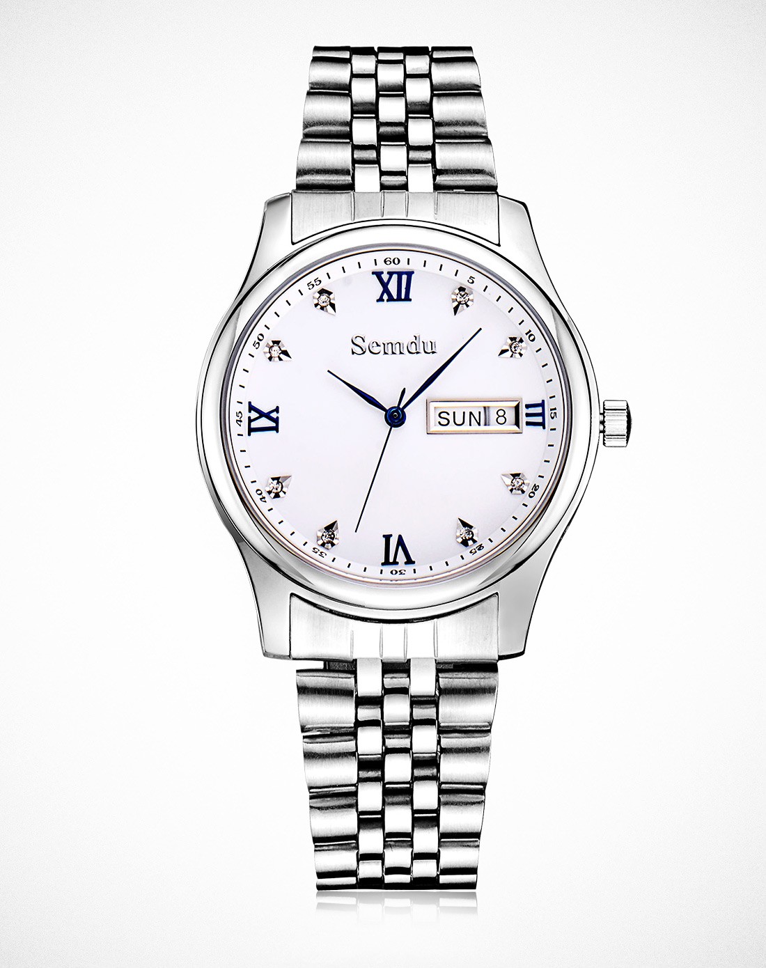 绅度手表经典简约防水腕表罗马钻钢带石英男表