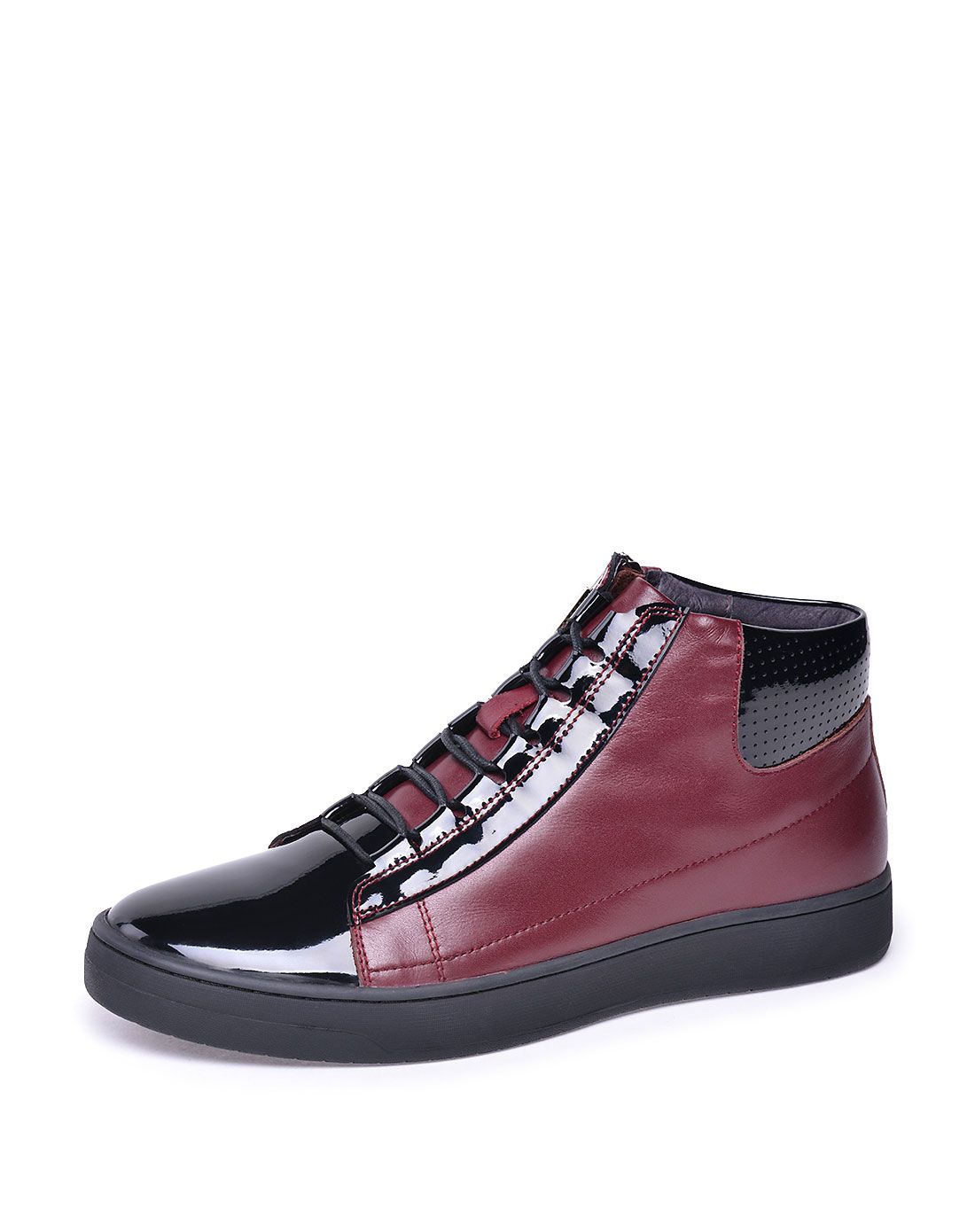 卡文15年新款酒红色头层牛皮革单鞋