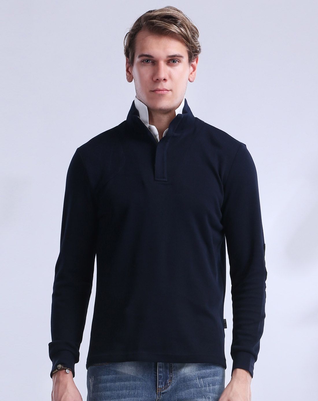 felix buhler男蔚蓝双层假领简洁休闲长袖t恤f4420124-304_唯品会