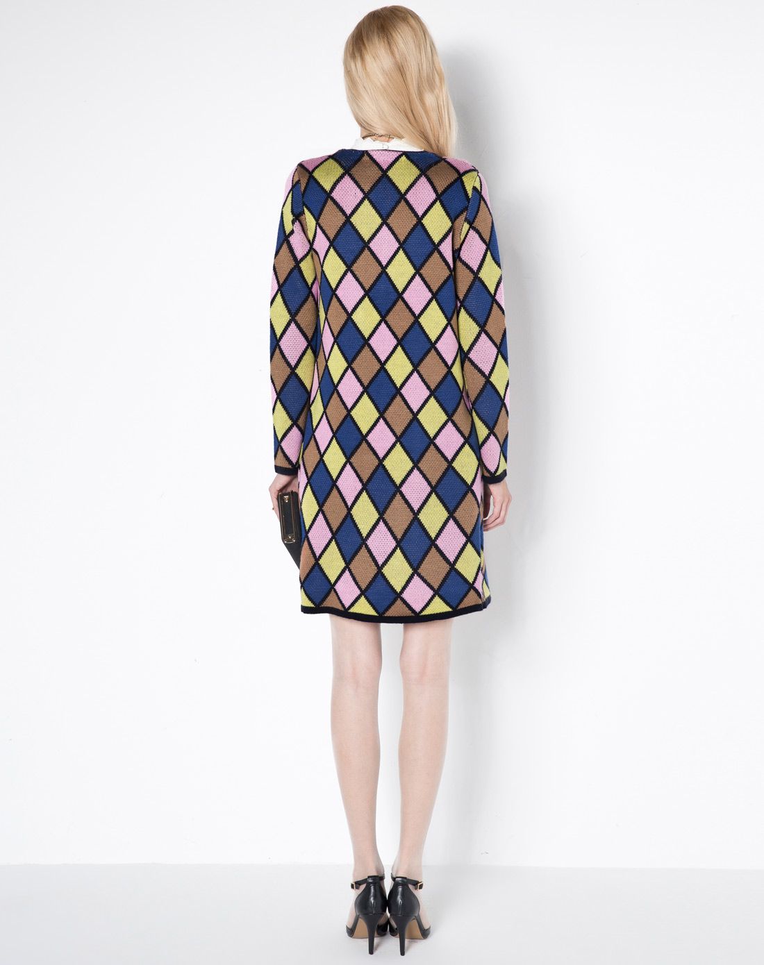 彩色格纹毛衫外套