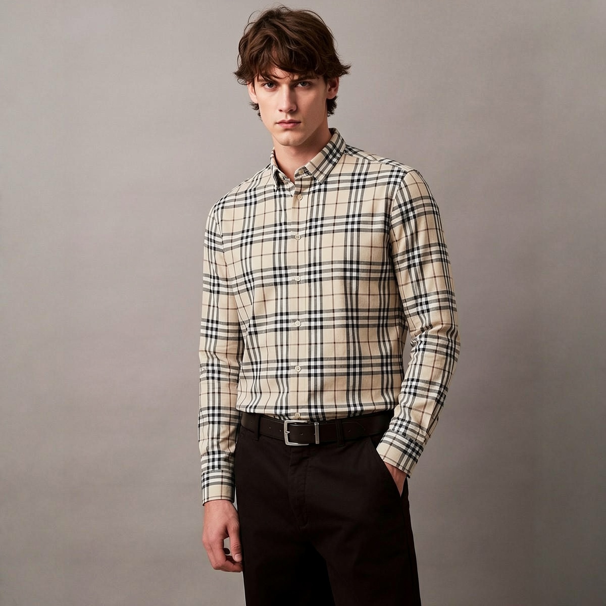 BURBERRY 【别致斯文】男式经典格纹门襟商务休闲户外棉质长袖翻领衬衫